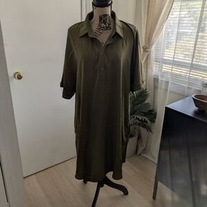 Olive Green Button-Up Dress